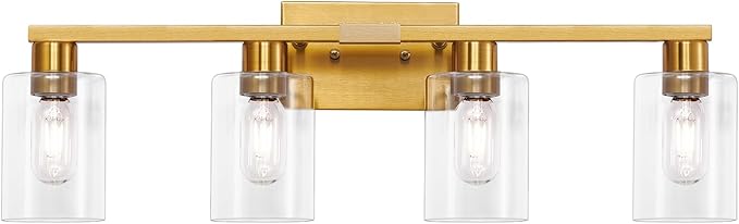 Brushed Gold Bathroom Light fixtures, Gold Vanity Light with Clear Glass Shades,Living Room Bedroom Hallway,Bathroom Lights Fixtures Over Mirror