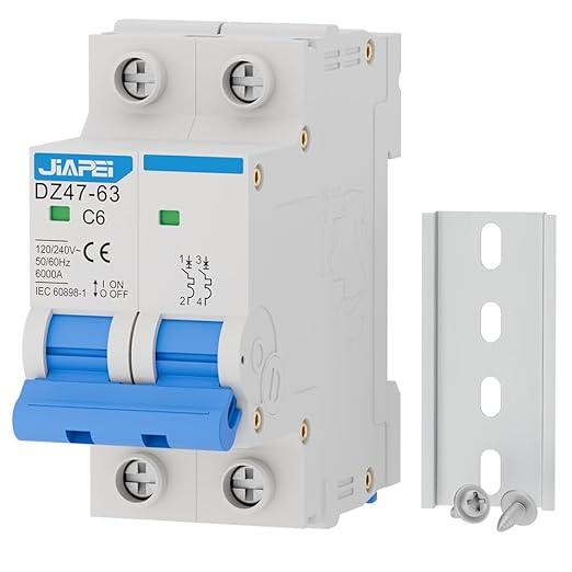 AC Miniature Circuit Breaker, 120V/240V 2 Pole 6 Amp DIN Rail Mount Circuit Breaker, MCB C6 Solar AC Disconnect Switch,Thermal Magnetic Trip