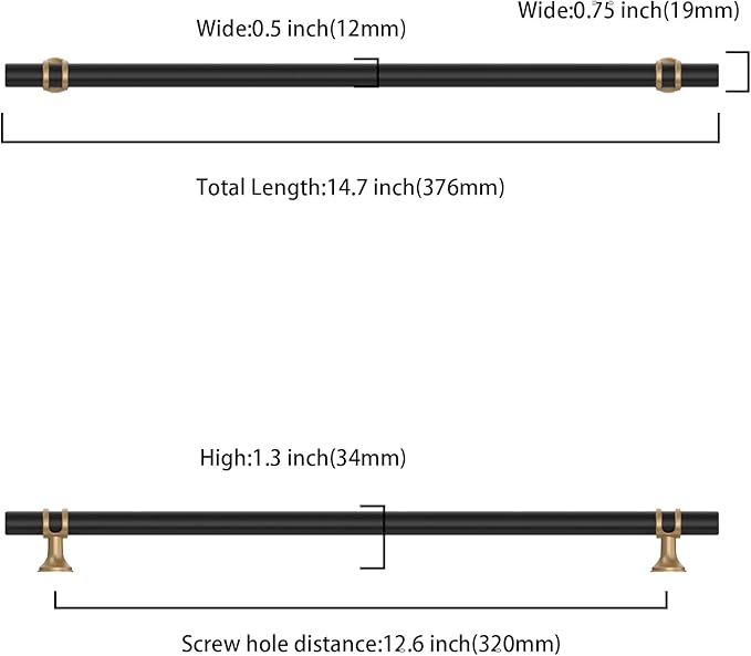 Asidrama 10 Pack 12.6 Inch(320mm) Champagne Bronze and Matte Black Kitchen Cabinet Handles, Cabinet Pulls Kitchen Cabinet Hardware Cupboard Handles Drawer Pulls