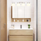 4-Light Modern Chrome Vanity Light Fixture with White Glass Shade for Bathroom Over Mirror, 31.5 Inches