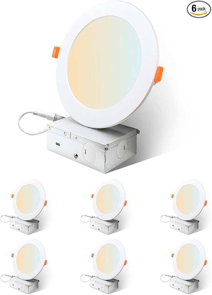 Sylvania 6" Slim Microdisk Downlight, 12W, 5 CCT Select (2700K - 5000K) Recessed Lighting, 1000 LMS, 90 CRI, Dimmable, Wet-Rated, White - 6 Pack (61190)