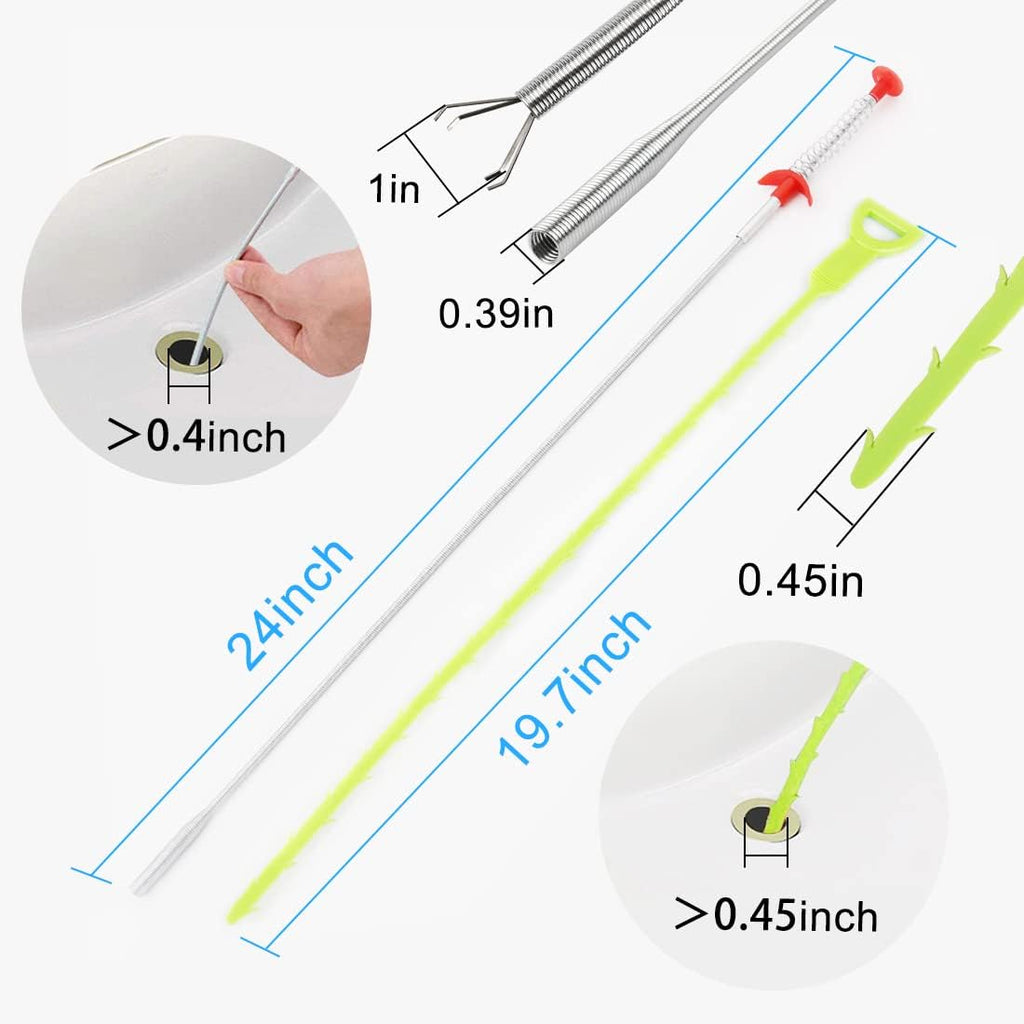 Omont Drain Cleaner Tool, 6 Pack Hair Clog Remover for Sink, 24 Inch Tube Drain Cleaning Tool (Green)