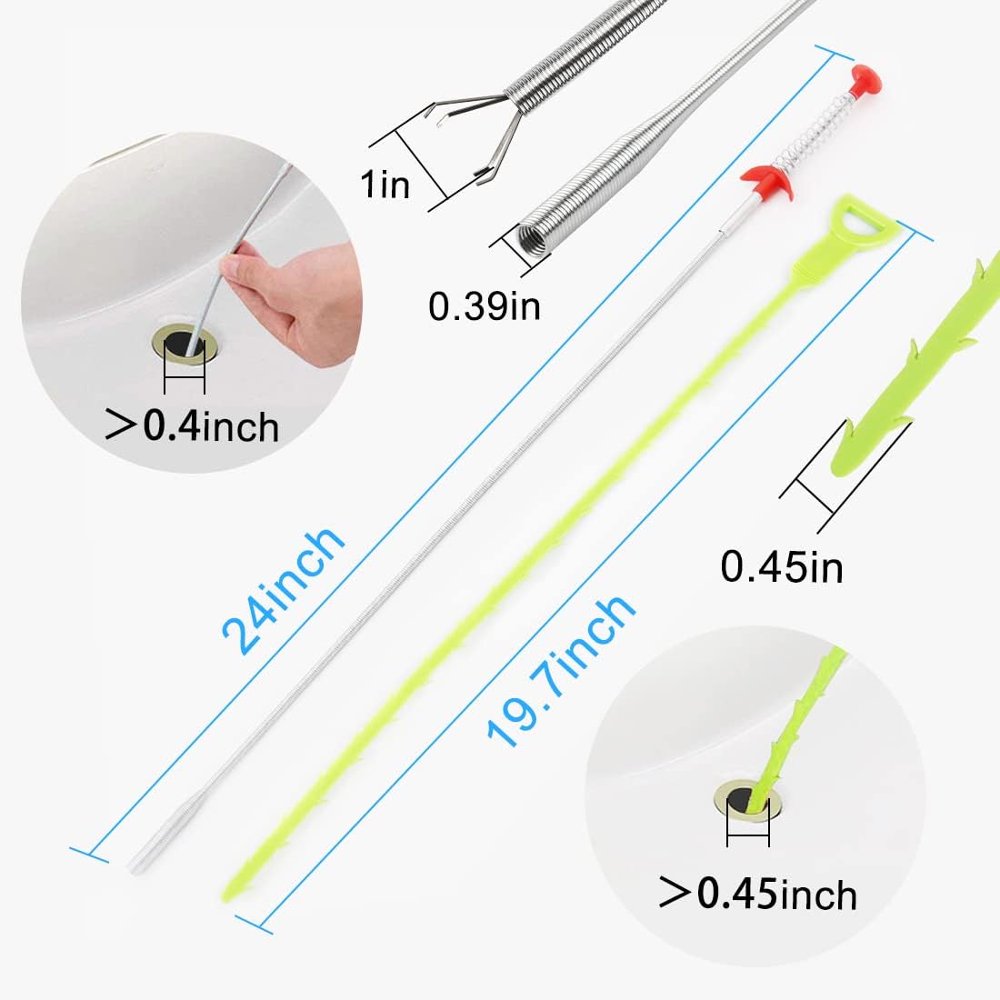Omont Drain Cleaner Tool, 6 Pack Hair Clog Remover for Sink, 24 Inch Tube Drain Cleaning Tool (Green)
