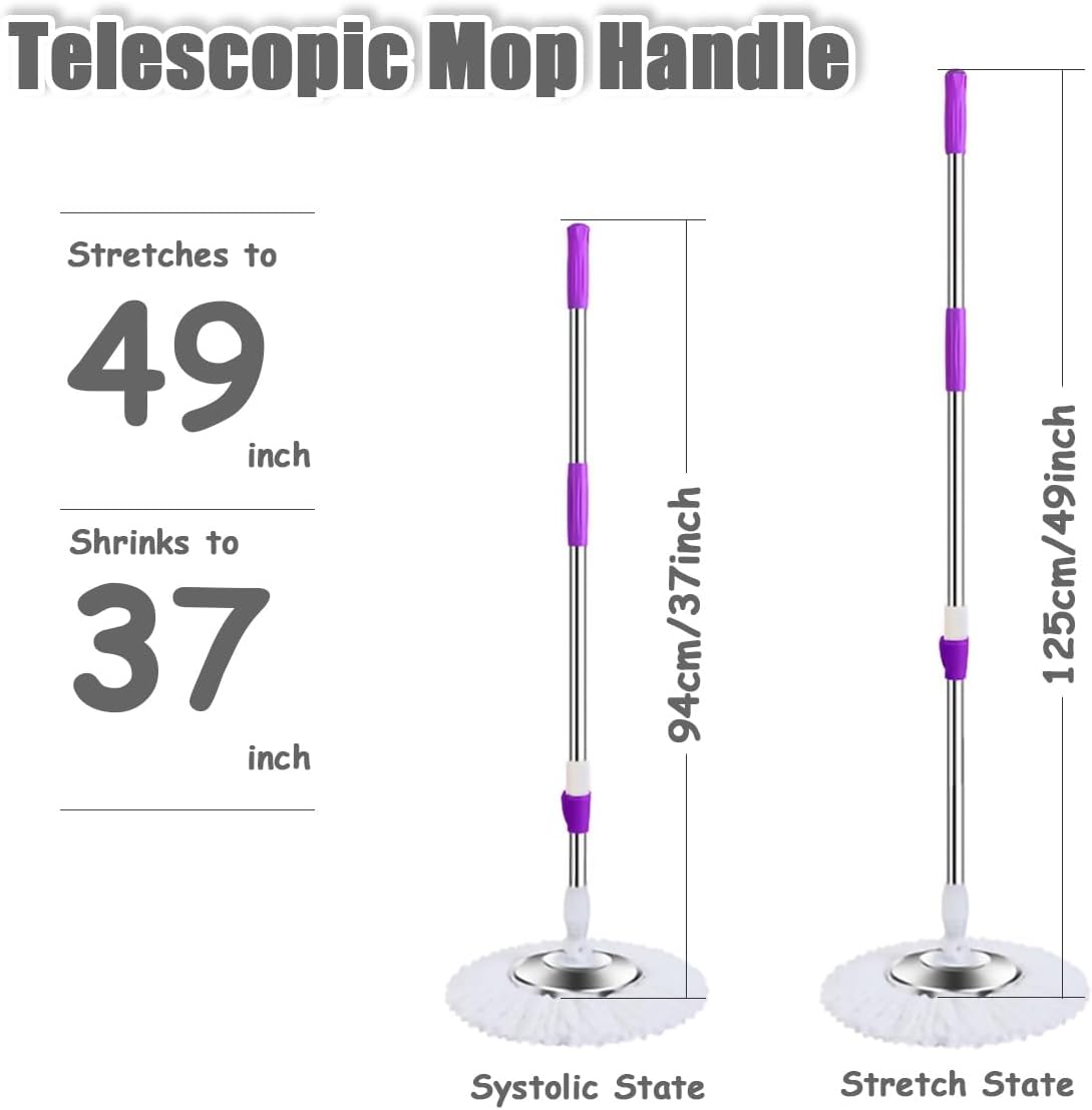 Spin Mop Replacement Mop Handle, 49-inch 360 Degrees Rotating Telescopic Replacement Mop Stick with Stainless Steel Disc for Spin Mop Bucket Cleaning System (Stainless Steel Disc, Blue)