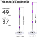 Spin Mop Replacement Mop Handle, 49-inch 360 Degrees Rotating Telescopic Replacement Mop Stick with Stainless Steel Disc for Spin Mop Bucket Cleaning System (Stainless Steel Disc, Purple)