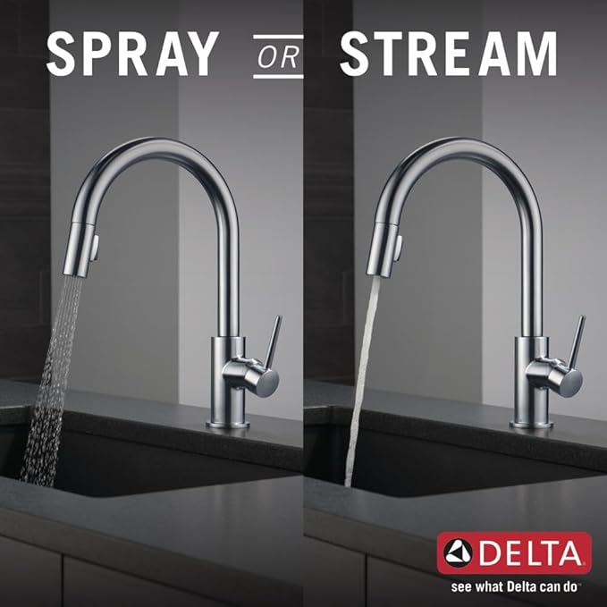 Delta Faucet Trinsic Brushed Nickel Kitchen Faucet, Kitchen Faucets with Pull Down Sprayer, Kitchen Sink Faucet, Faucet for Kitchen Sink with Magnetic Docking Spray Head, Arctic Stainless 9159-AR-DST