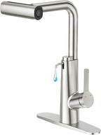 CREA Waterfall Kitchen Faucets with Soap Dispenser Built-in,4 Modes Bar Sink Faucet with Pull Down Sprayer,Single Handle 1 Hole Utility Faucet for Laundry Brushed Nickel Stainless Steel