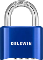 DELSWIN 4-Digit Combination Lock Outdoor Padlock - Heavy Duty Locker Lock with Hardened Steel Shackle, Waterproof Combo Lock for Gym Locker, Hasp Storage, Shed, Fence, Gate (Blue,1Pcs)