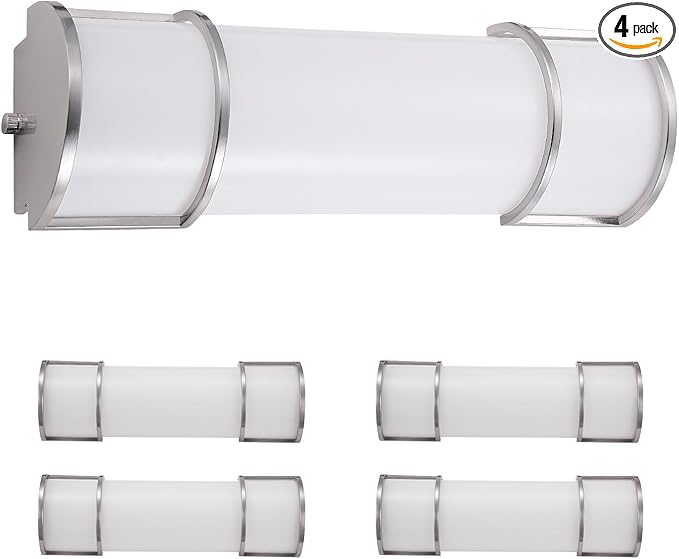 ASD LED 18" Vanity Flush Mount Light Fixture, Linear Bathroom Lighting Bar | 3CCT, Dimmable, Energy Star, ETL Listed | 20W 1650LM 3000-5000K 120V | Long Bath Wall Sconce Over Mirror | Nickel, 4 Pack