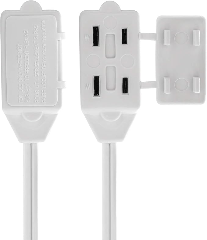 Cmple - 3-Outlet Extension Power Cord 2 Prong Outlet Extender Cable 13 Amps, 125V, Household for Indoor Use with Protective Outlet Cover - 6 Feet, White