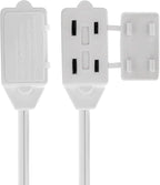 CMPLE - 3-Outlet Household Indoor Extension Power Cord - 2 Prong with Protection Outlet Cover - 6 Feet, White, (2 Pack)