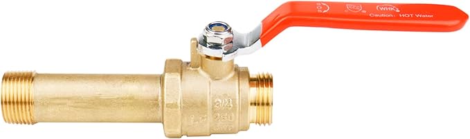 WHK Water Heater Drain Valve 3/4"MIP X 3/4" Male GHT Connection to drain or Flush Hot Water Heater Faster and Easy Big Full Port (Lead-Free Brass,3 Inch Shank with Long Handle,Straight)