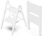 WOA WOA 2 Step Ladder, Folding Step Stool with Broad Pedals, Compact Stepping Stool, Sturdy Steel Ladders for Home with Anti-Slip Feet, Supports up to 330 lbs - White