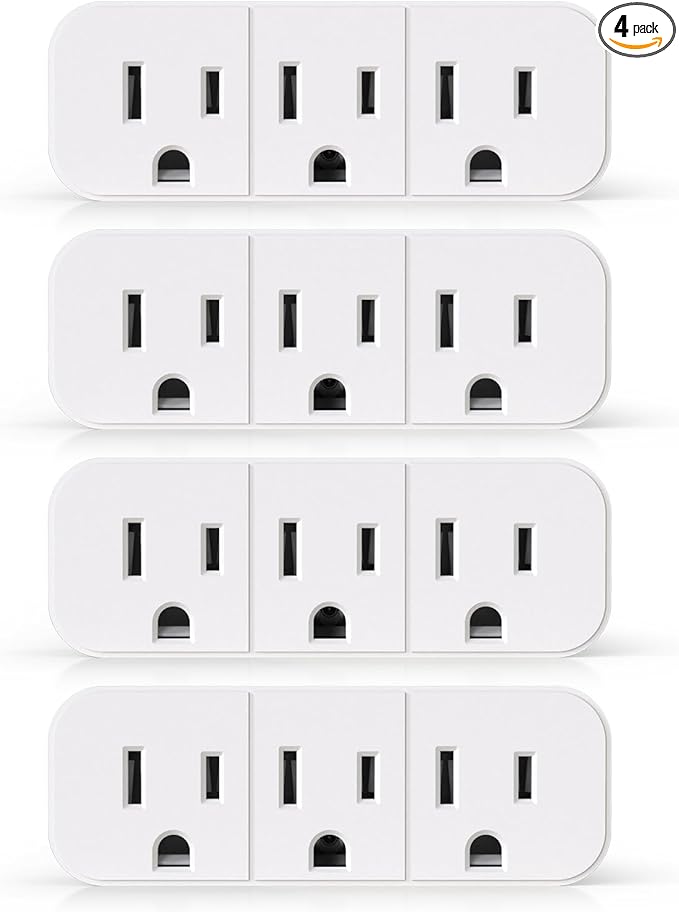 ELEGRP Triple Outlet Extender, 3-Prong Grounded Wall Tab, Multiple Outlet Extender Adapter Plug with 3 Electrical Outlets for Travel Home Hotel Office, ETL Listed, 4 Pack, White