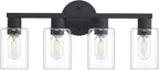 4 Light Bathroom Vanity Light, Matte Black Bathroom Light Fixtures with Clear Glass Shade, 4-Light Vanity Lights, Black Lighting Fixtures for Bath Mirror Bedroom Living Room Hallway Porch