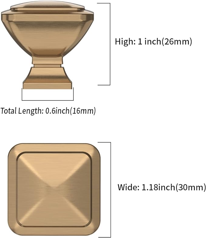 6 Pack Bronze Cabinet Knobs - 1.2 Inch Square Champagne Dresser & Drawer Knobs