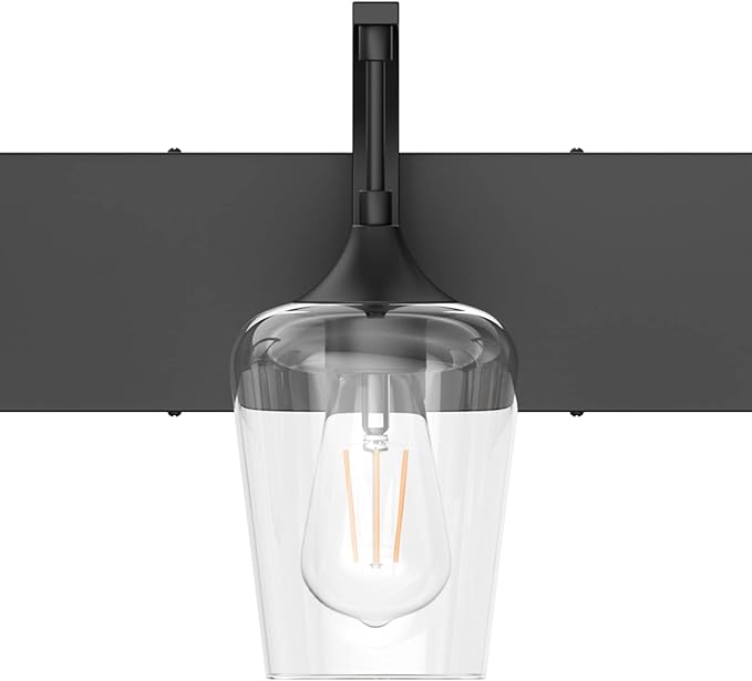 Ralbay Matte Black Vanity Light Fixtures 3-Lights Industrial Black Bathroom Vanity Light with Clear Glass Vintage Edison Bathroom Wall Lighting Fixtures