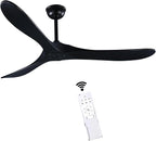 60" Black Ceiling Fan with Remote Control, Quiet Ceiling Fan without Lights for Indoor/Outdoor - Modern Design, Powerful Airflow, Silent Operation