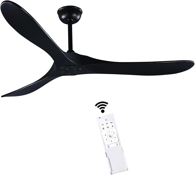 60" Black Ceiling Fan with Remote Control, Quiet Ceiling Fan without Lights for Indoor/Outdoor - Modern Design, Powerful Airflow, Silent Operation