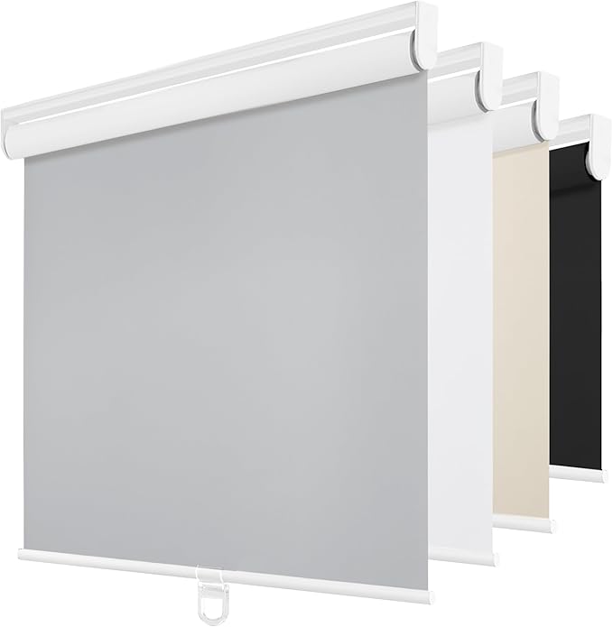 ChrisDowa Cordless Blackout Roller Shades for Windows, Thermal Insulated UV Protection Pull Down Shades, Total Blackout Window Blinds for Home, Office, Bedroom, Door (67" W x 72" H, Grey)