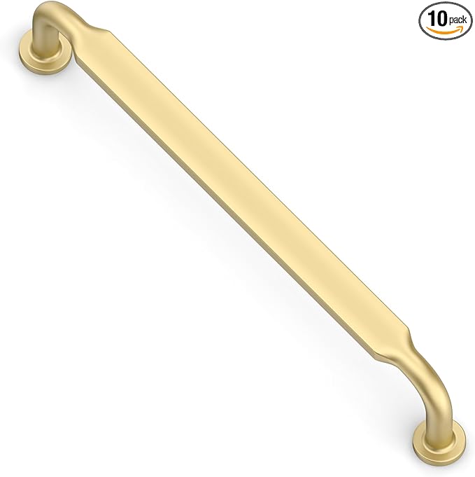Alzassbg 10 Pack Matte Gold Cabinet Handles, 6-1/4 Inch(160mm) Hole Centers Arch Modern Cabinet Pulls Kitchen Hardware for Cabinets AL3503MGP
