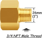 2PCS Brass Reducer Adapter, 1" NPT Female to 3/4" NPT Male Thread, Hex Reducing Pipe Fitting Coupler Nipple Connector for Water/Oil/Gas