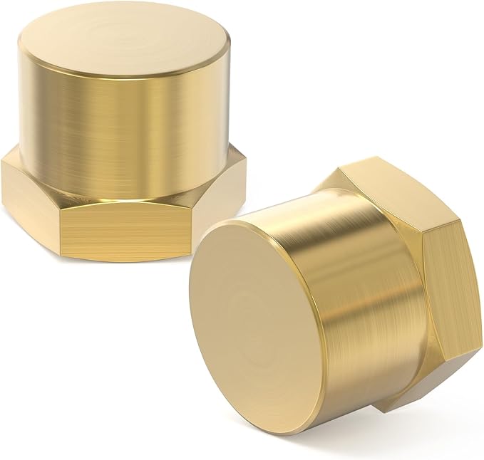 GASHER 1/8"NPT Brass Pipe Cap, NPT Female Thread Socket Pipe End Cap Plugs Fitting 2PCS