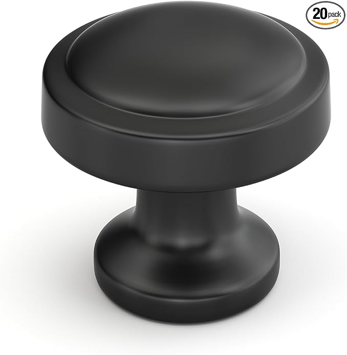20 Pack Black Knobs Round Drawer knobs for Kitchen Bathroom Black Cabinet Hardware for Dresser Drawers，Aluminum Alloy