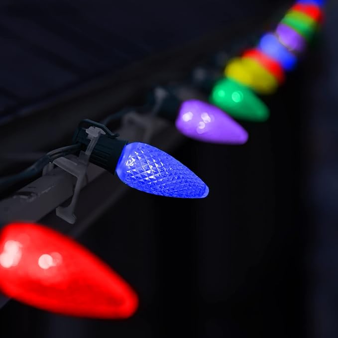 HLO Lighting Set of 25 Yellow C9 Faceted LED Christmas Light Bulbs for Indoor & Outdoor Use | Durable Replacement Bulbs