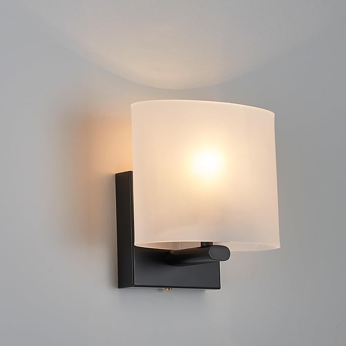 Hardwired Wall Sconces, Modern Acrylic Shade Wall Light Fixture, Black Walls Mounted Lamp with Ceramic Lamp Holder, Classic E26 Bulb Walls Lighting for Bedroom, Living Room, Hallway 【No Bulb Included】