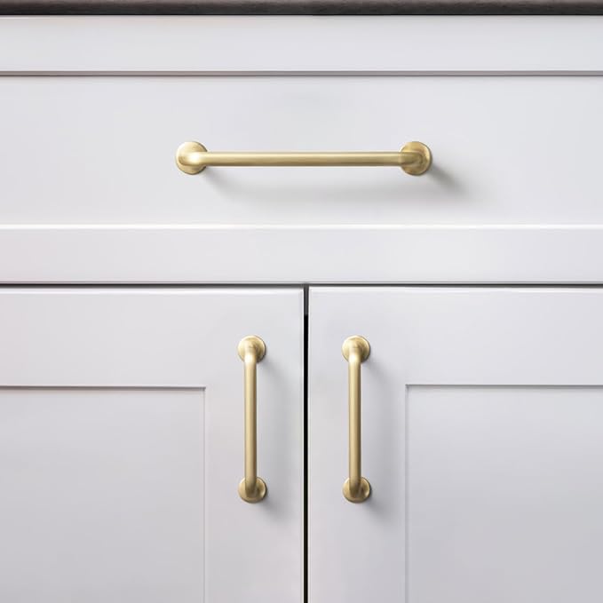 Goo-Ki 6 Pack Brushed Brass Cabinet Handle Drawer Pulls, 3 Inch(76mm) c-c Solid Zinc Alloy Modern Bar Pull Kitchen Hardware for Closet Dresser Wardrobe Cupboard Furniture