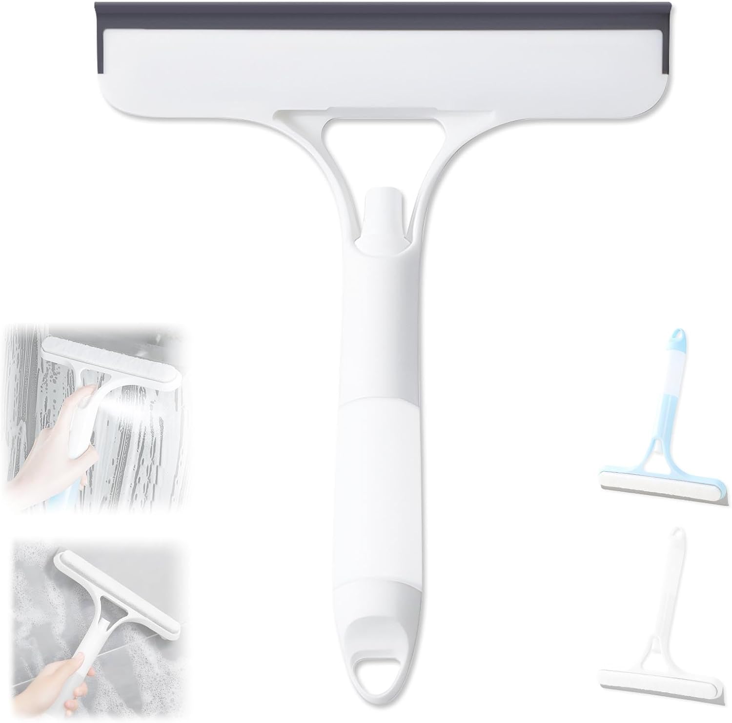 3 in 1 Window Cleaning Scraper, Cleaner Window Squeegee with Sprayer, Squeegee and Scrubber Spray Bottle Window Squeegee for Shower Glass, Mirrors, Car and Home,All-Purpose Window Cleaner Tool(White)