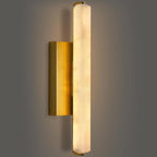 Alabaster Wall Sconces, 15in Brass Alabaster Sconce, Modern Spanish Natural Marble Sconces Lights, Rectangle Gold Sconces for Bathroom Vanity Bedroom Living Room Staircases Hallway
