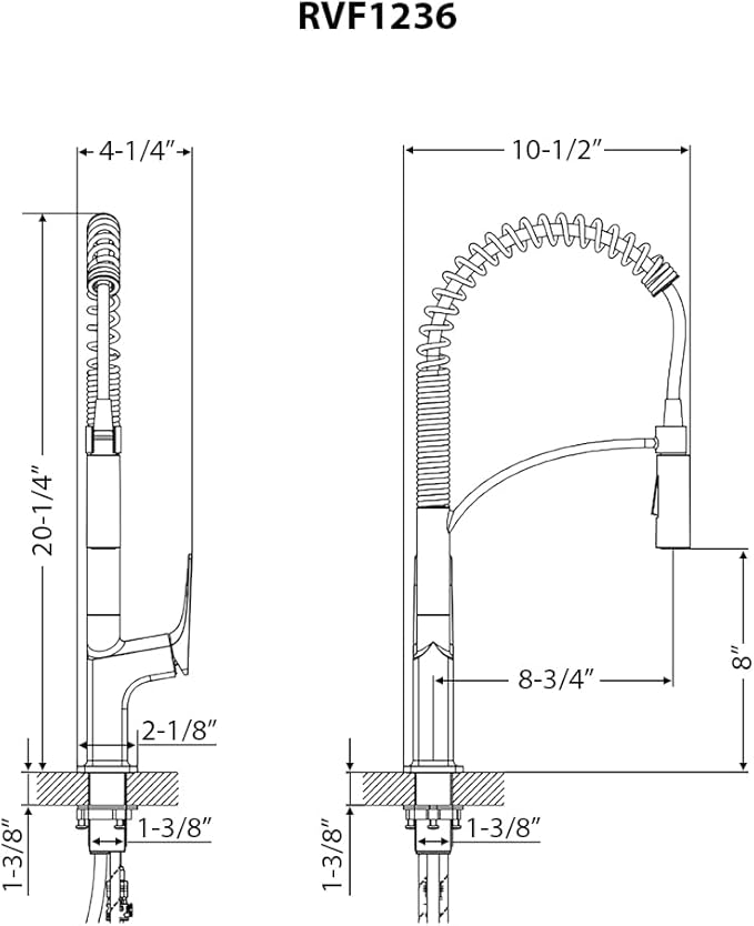 Ruvati Seneca Single Handle Pull Down Spring Kitchen Faucet with Pre-Rinse Sprayer in Brushed Gold - RVF1236SG
