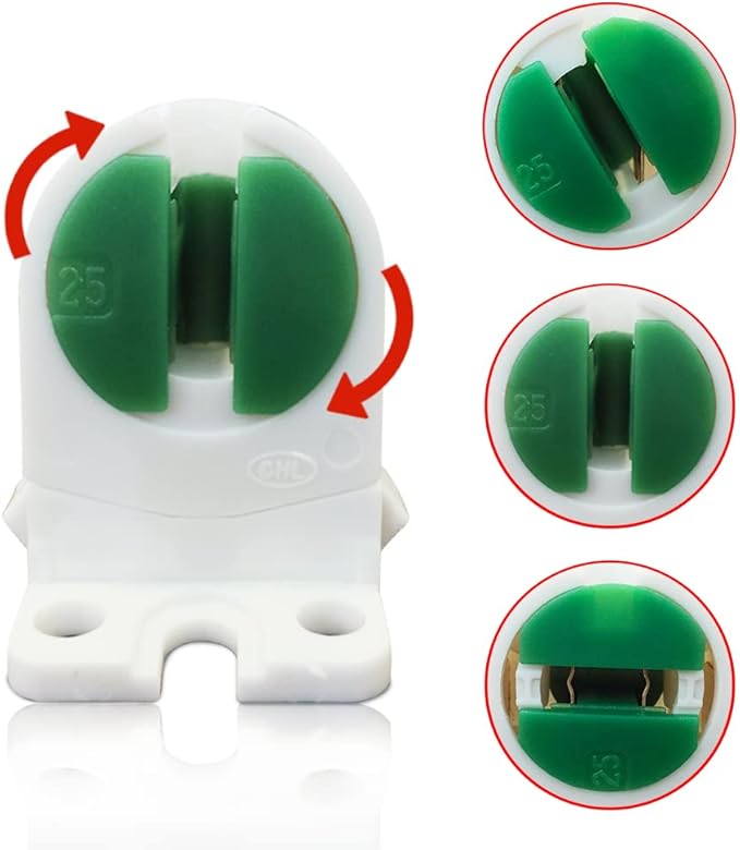 T5 LED Fluorescent Tube Lamp Holder Tombstone, Medium Bi-Pin Socket, Fluorescent Lampholder, for LED Fluorescent Tube Replacements Turn-Type Lampholder, Pack of 20