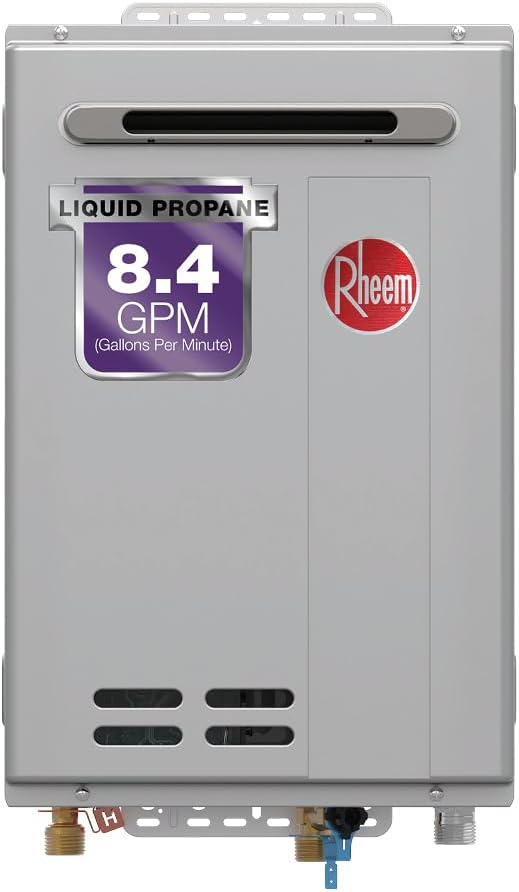 Rheem High Efficiency Non-Condensing Outdoor Tankless Liquid Propane Water Heater, 8.4 GPM