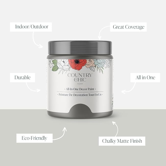 Country Chic All-in-One Chalk Paint for Furniture, Cabinets, Home Decor, Eco-Friendly, Matte Finish, Built-In Primer & Top Coat for Wood, Metal - Cobblestone (Grey) - 8 oz (237 ml)