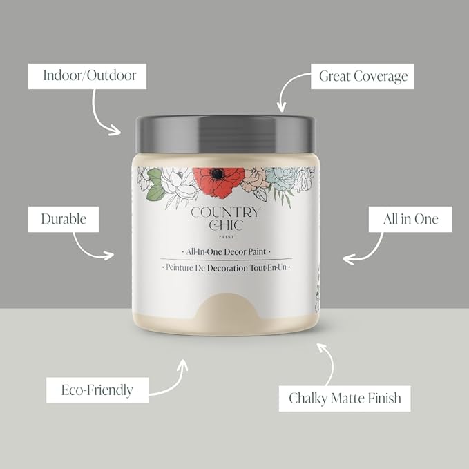 Country Chic All-in-One Chalk Paint for Furniture, Cabinets, Home Decor, Eco-Friendly, Matte Finish, Built-In Primer & Top Coat for Wood, Metal - Cheesecake (Off White) - 8 oz (237 ml)