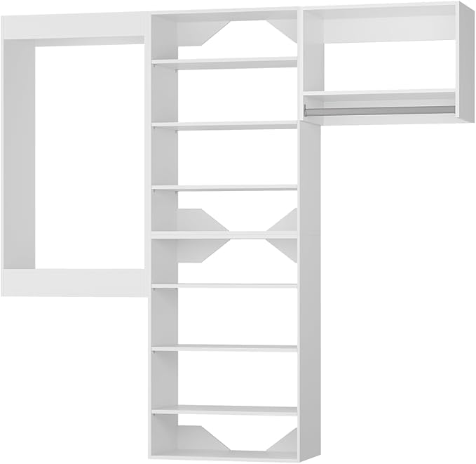 Modular Closet System, 60" Wide Closet Organizer System with Towers and Hanging, Wood Closet Tower Storage for Walk In Closets, Wall Mounted Wardrobe Organizer Kit System, Bedroom, White