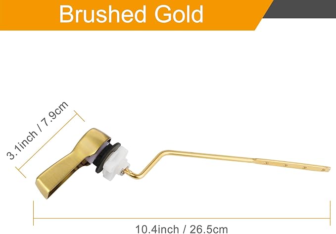 Hibbent 2 Pack Universal Toilet Tank Flush Lever Replacement, Toilet Handle Replacement Trip Levers with Stainless Steel Flapper Chains for Most Side Mount Toilets,Toilet Repair Handle,Brushed Gold