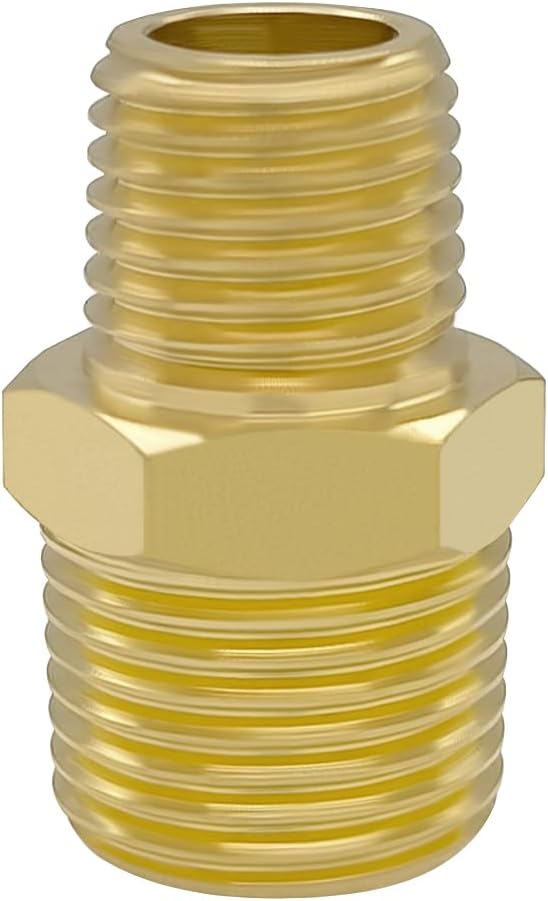 Hooshing 3/8" NPT Male to 1/4" NPT Male Reducing Hex Nipples Brass Pipe Fitting Adapter for Plumbing,5 Pack