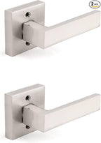 Gobrico 2 Pack Square Door Hardware in Satin Nickel/Single-Side Half Dummy Door Lock Decorative Door Handles Interior Door Levers