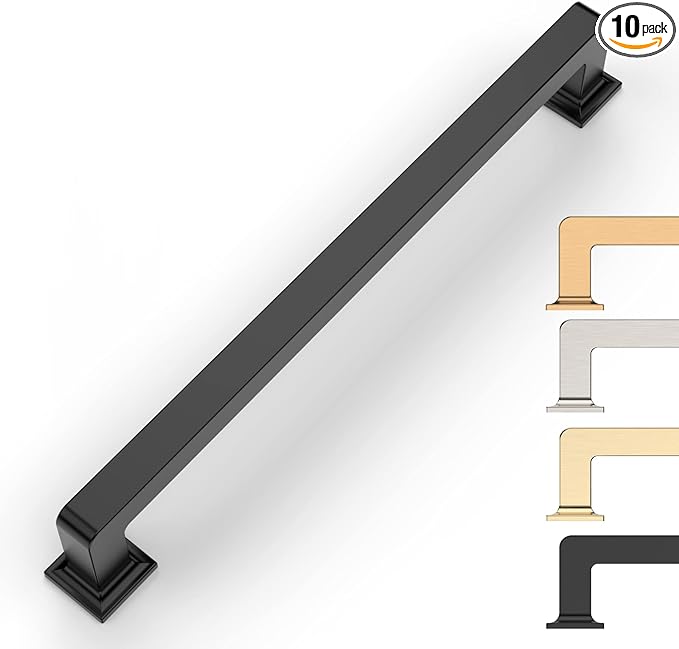 10 Pack 8.8 Inch Matte Black Cabinet Pulls - Kitchen & Dresser Handles