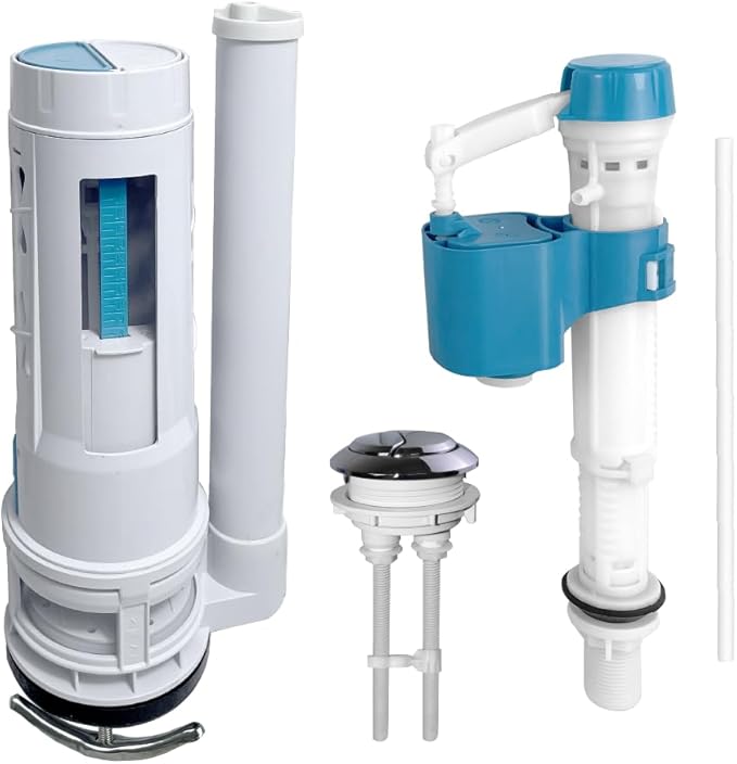 2-Inch Dual Flush Valve Replacement Kit for One-Piece Toilets - Includes 10" Tall Flush Valve, 1.9" Threaded Button, Fill Valve - Fits 12-17" Tall Tanks with 2.56-2.76" Drain Holes
