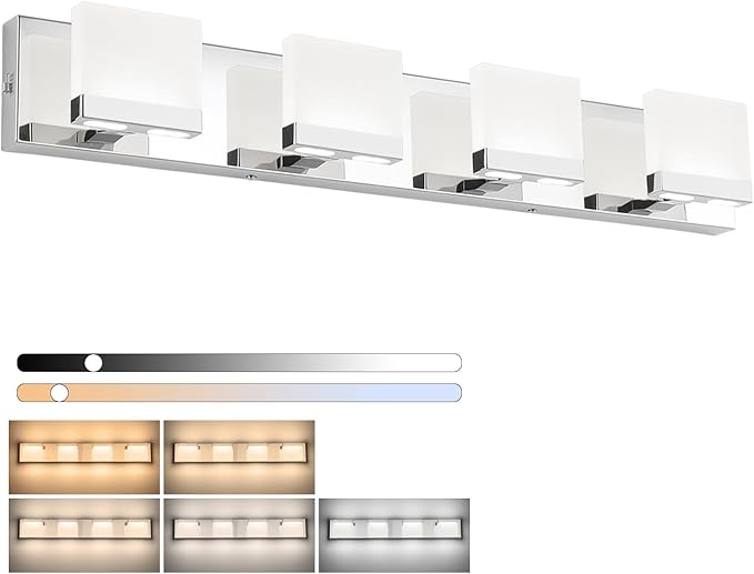 SineRise LED Modern Bathroom Vanity Light Fixtures (4-Light, 30-Inch, 5CCT), Chrome Modern Acrylic Bathroom Wall Lighting Fixtures Over Mirror (3000K/3500K/4000K/5000K/6000K)