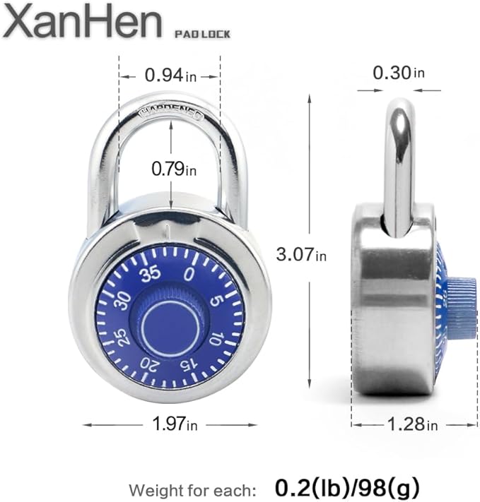 Combination Padlocks with Metal Body, Indoor Use for Gym Lockers & School Locker, ‌Blue, 12-Pack
