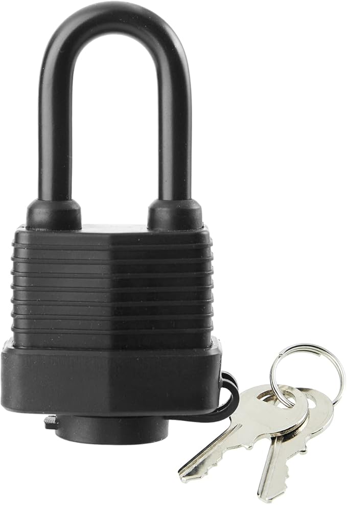 Waterproof Padlocks Keyed Alike for Outdoor use, Covered Heavy Duty Laminated Steel Lock, 1-9/16 Inch. Wide, Long Padlock, Pack of 12