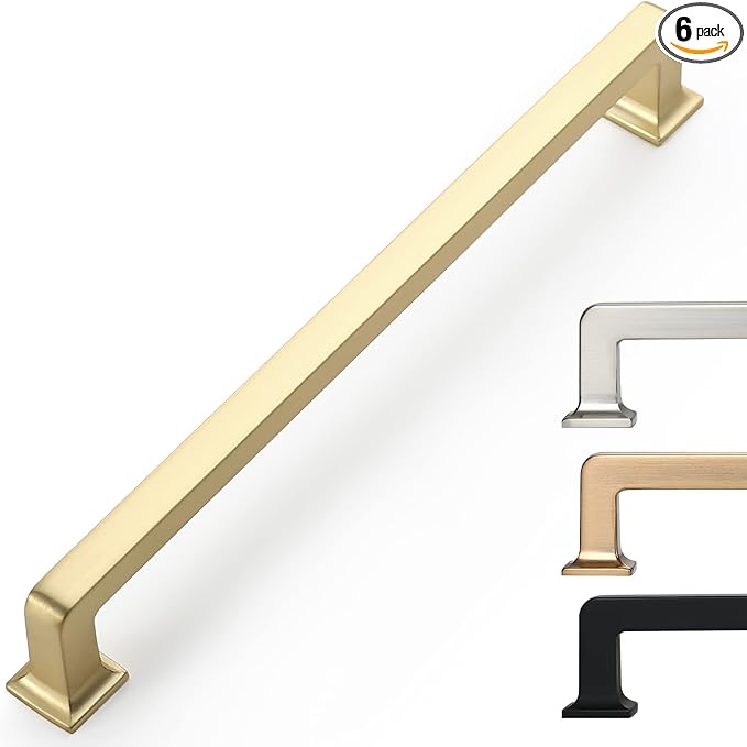 6 Pack 7 Inch Brushed Brass Cabinet Handles - Kitchen Hardware Pulls for Cabinets in Gold