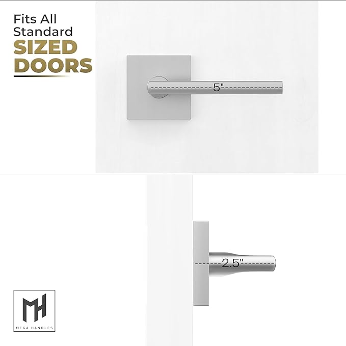 Mega Handles Prime Dummy Door Handles - 4 Pack Heavy Duty Brushed Nickel Door Handles, Non-Turning Door Handle for Closet & French Doors, Single Side, Fits All Standard Doors - Satin Nickel