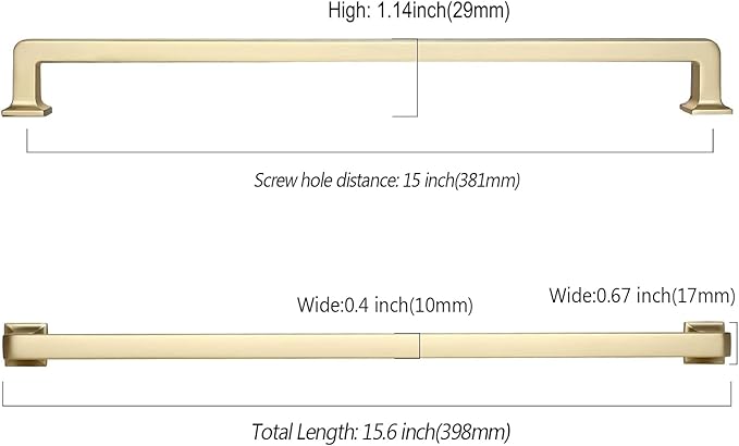 6 Pack 15 Inch Long Kitchen Cabinet Handles - Brushed Gold Pulls for Cabinets